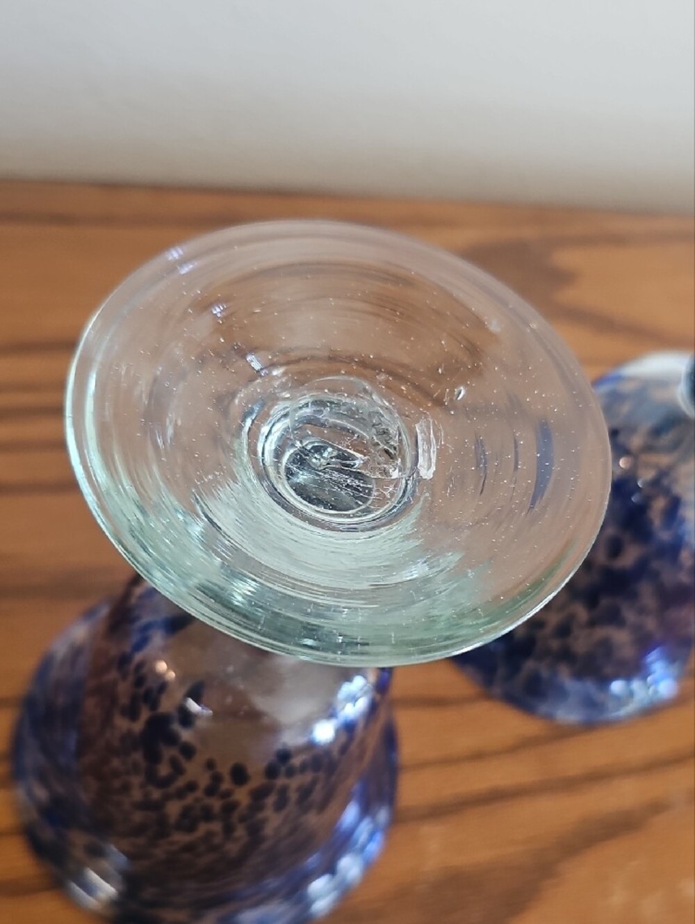 Made in Mexico Handblown Blue Speckled Glass Goblets - Set of 2 Tote 9 - Picture 3 of 6